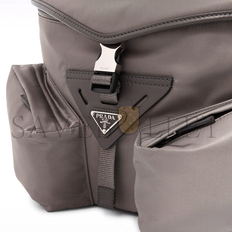 Pra*a iron gray re-nylon and leather shoulder bag 2vd062 (29*23*15cm)